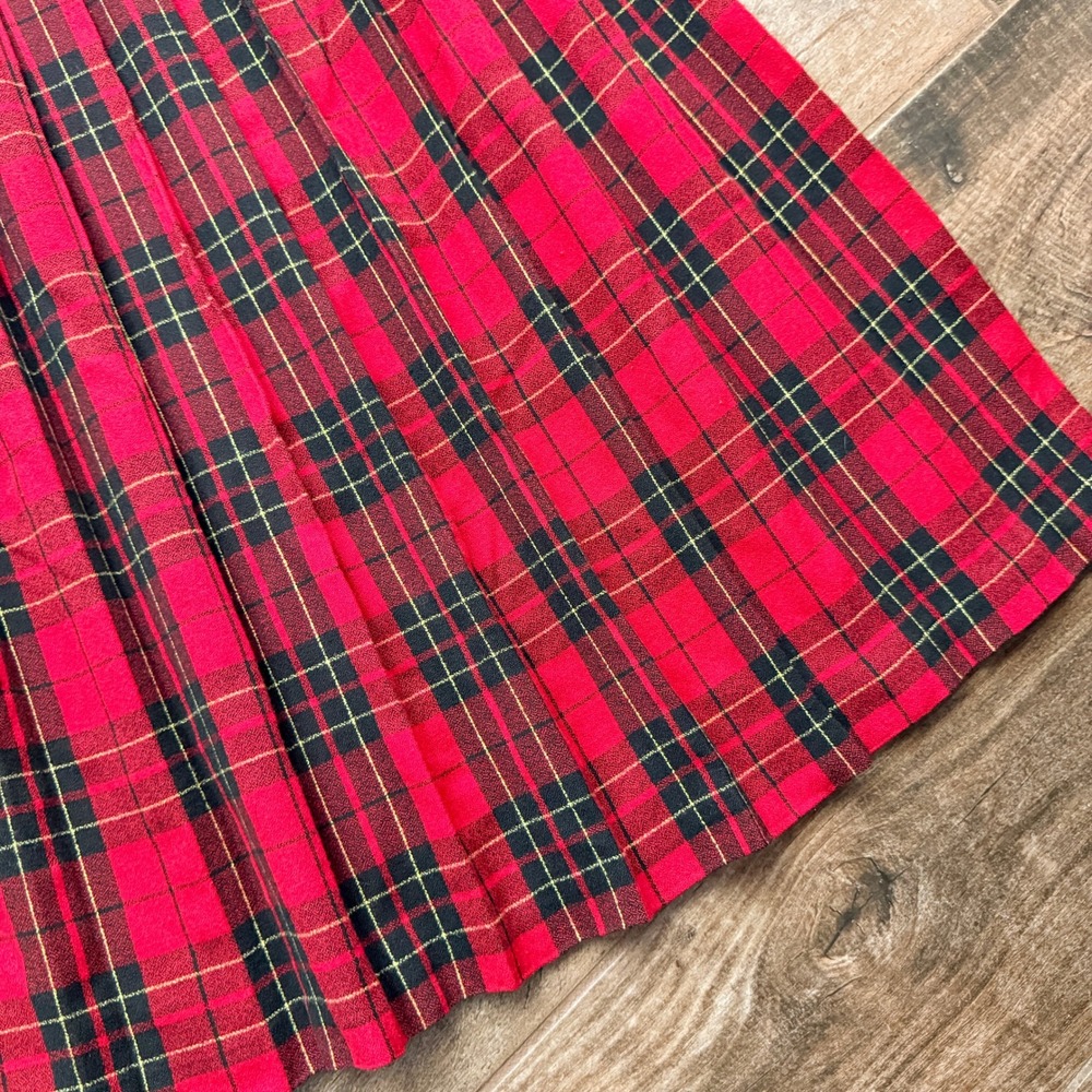Lloyd Vintage Womens Tartan Plaid High Waist Pleated Midi Skirt,Red Black,14 - Picture 4 of 10